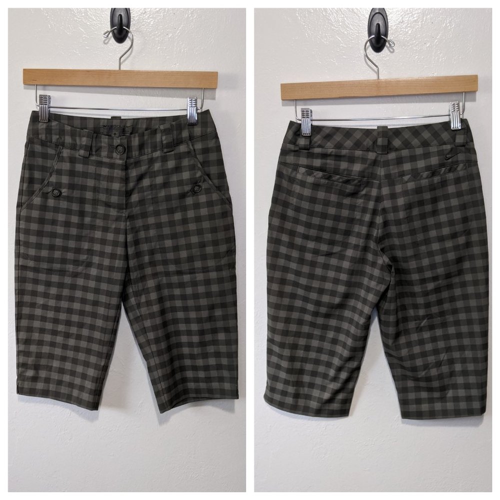 Nike Golf Tour Performance Dri-Fit Green Checkered Bermuda Shorts Size 0
